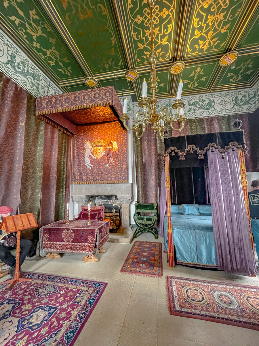 Intricately designed bedroom inside Stirling Castle in Scotland.