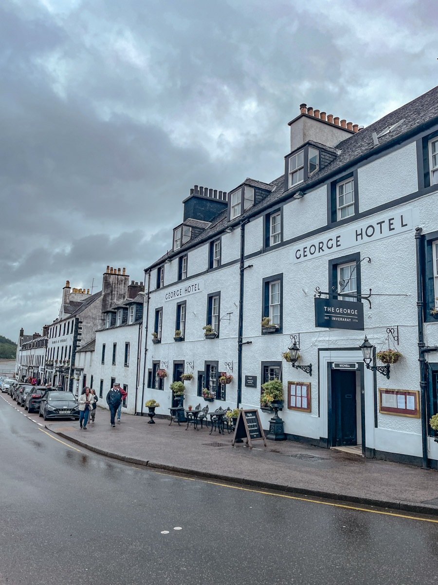 Sidewalk and buildings in Inveraray, Scotland.