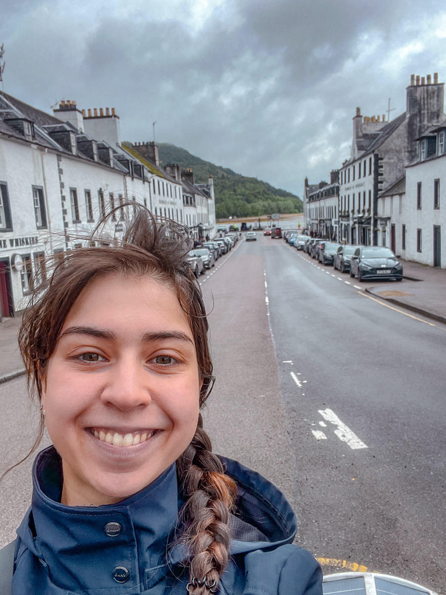 A woman on a street in Inveraray, Scotland.