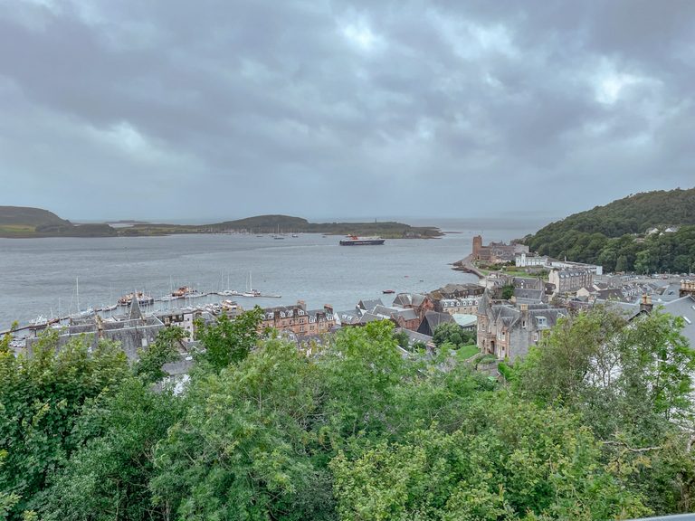 View of a harbor in Oban, Scotland.
