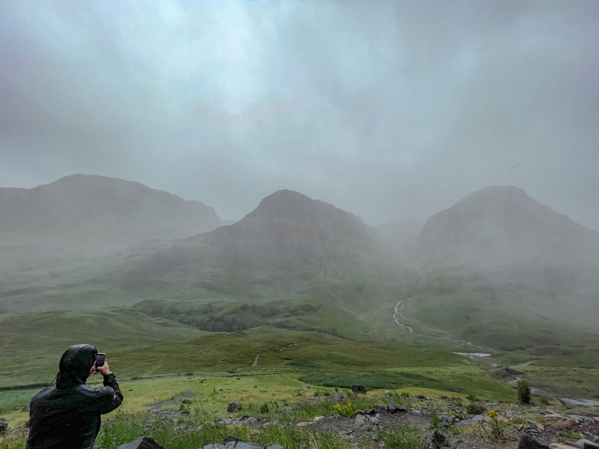 Scottish highlands Glencoe view with mist.