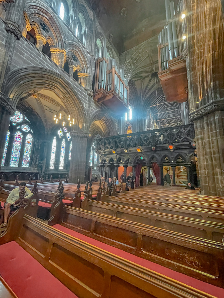 Long chairs in Glasgow Cathedral.