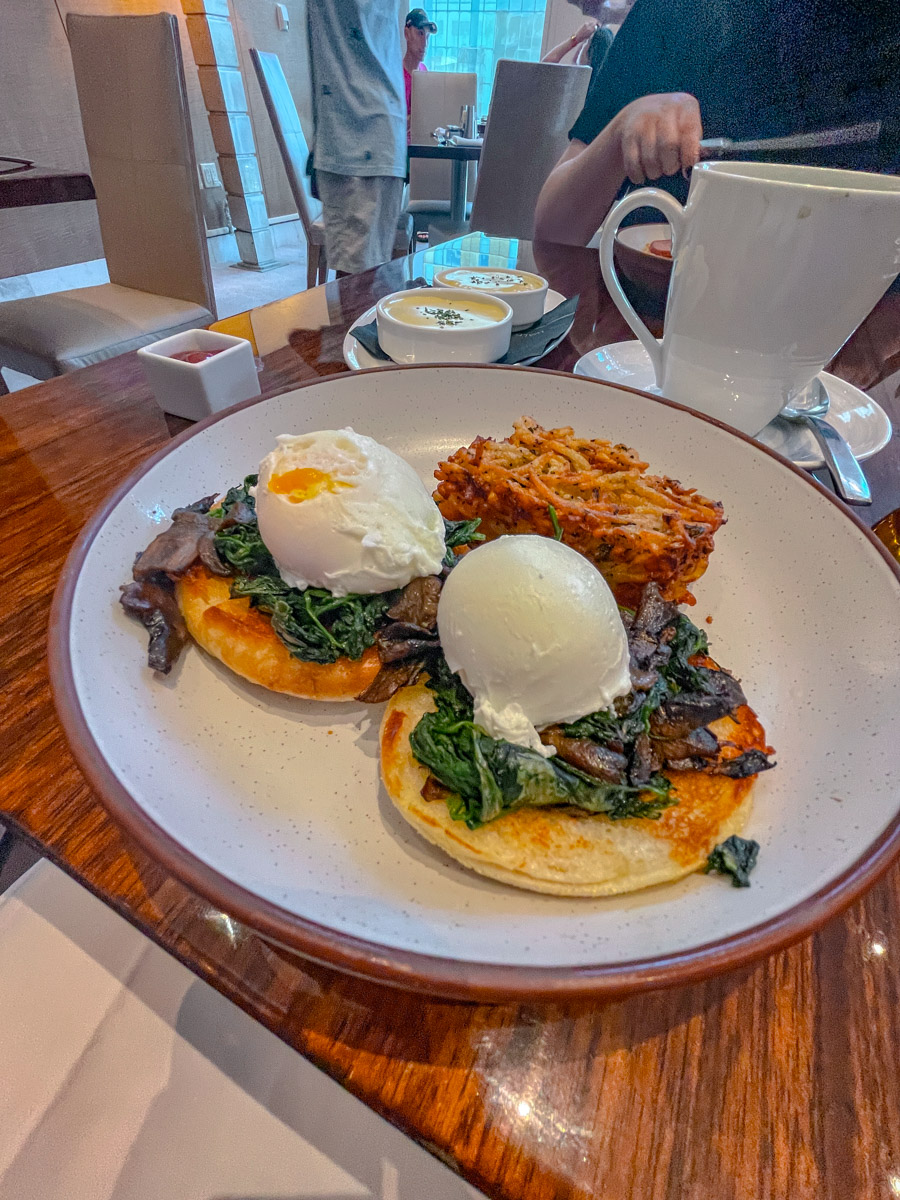 Eggs Benedict on a plate.