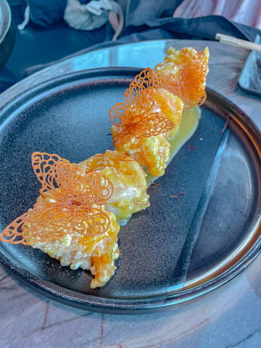 Shrimp appetizer on a plate.