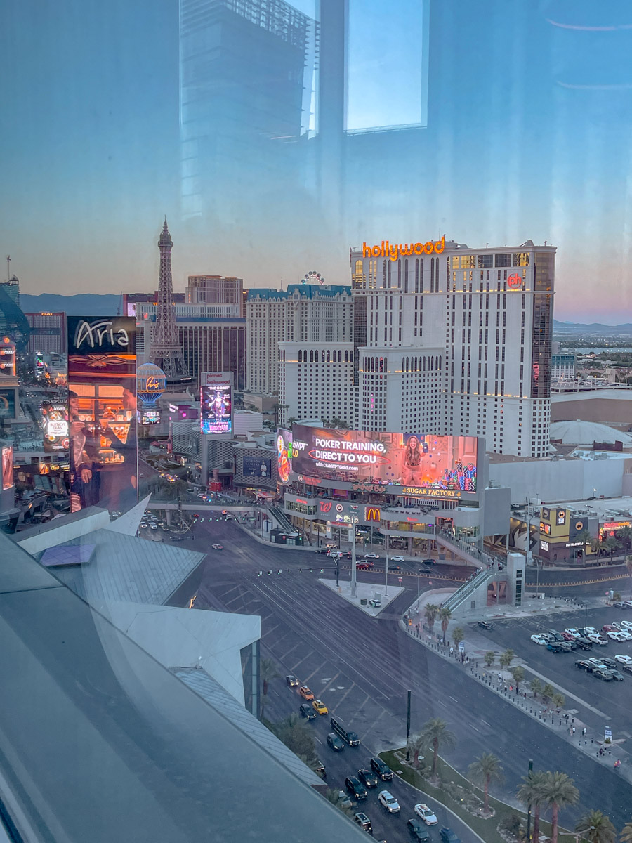 View of Las Vegas hotel buildings.